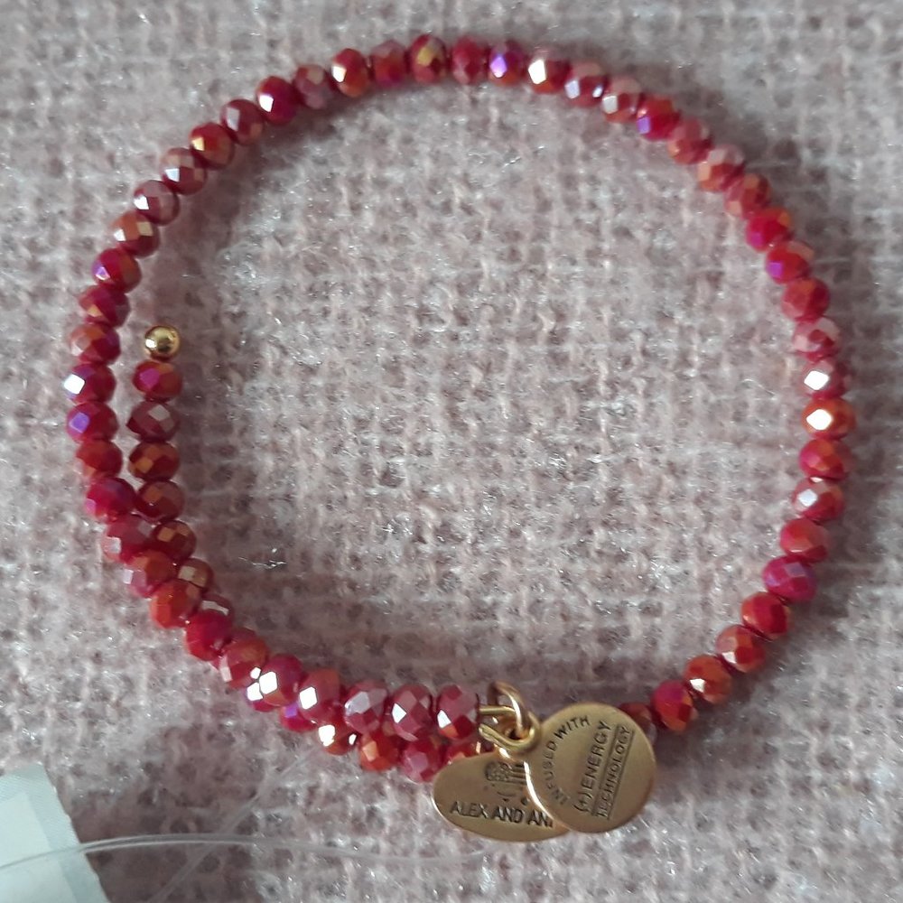 Alex and Ani Wrap Bracelet with Red Beads and Charm Tags.  NWT
